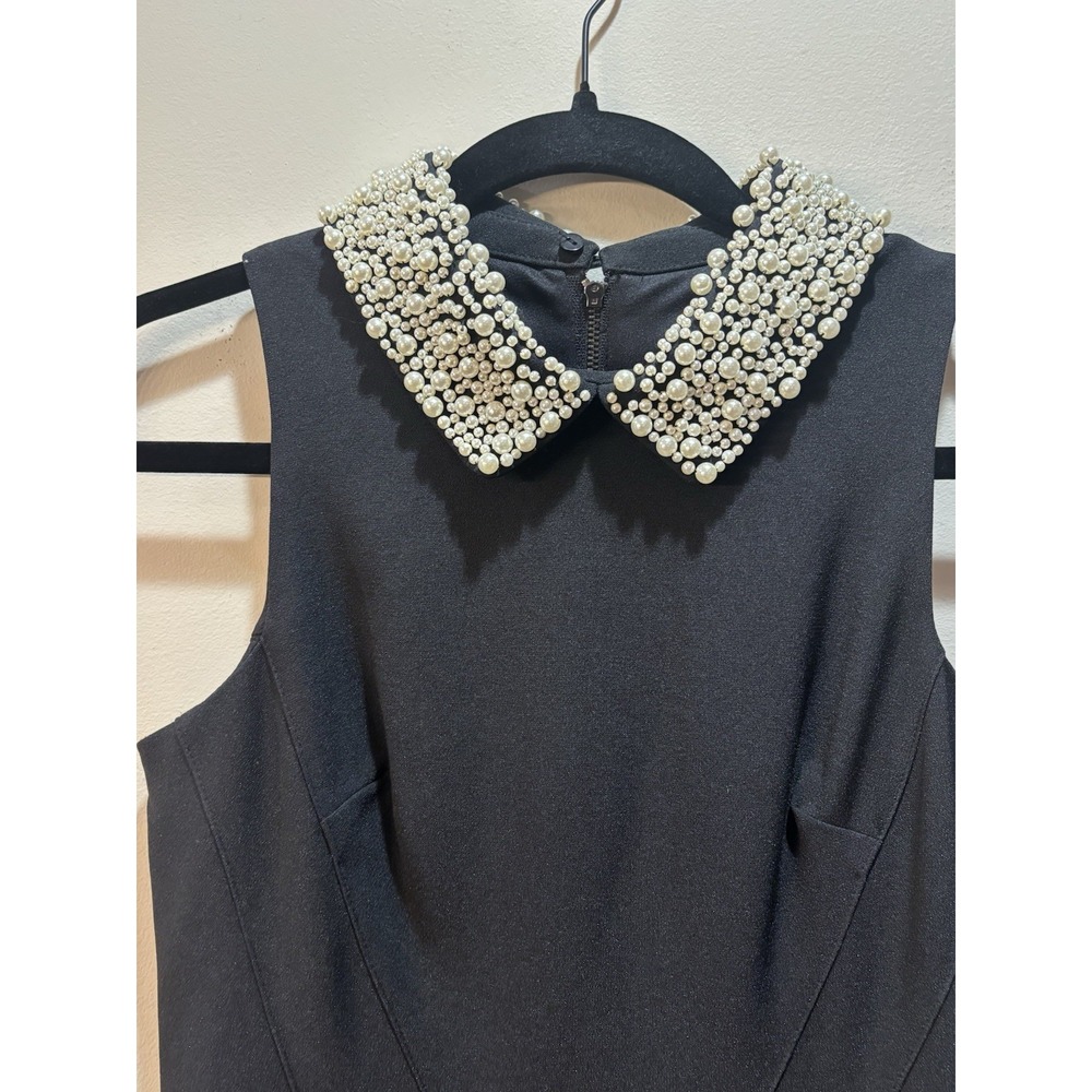 Maggy London Pearl Collar Crepe Black Sheath Dress Size 2 - MSRP $168